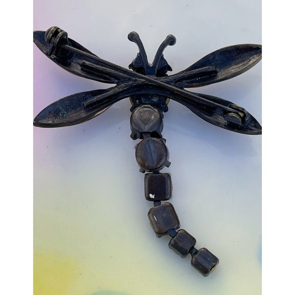 Vintage Brooch Articulated Dragonfly Brown Orange Rhinestones - Picture 10 of 10